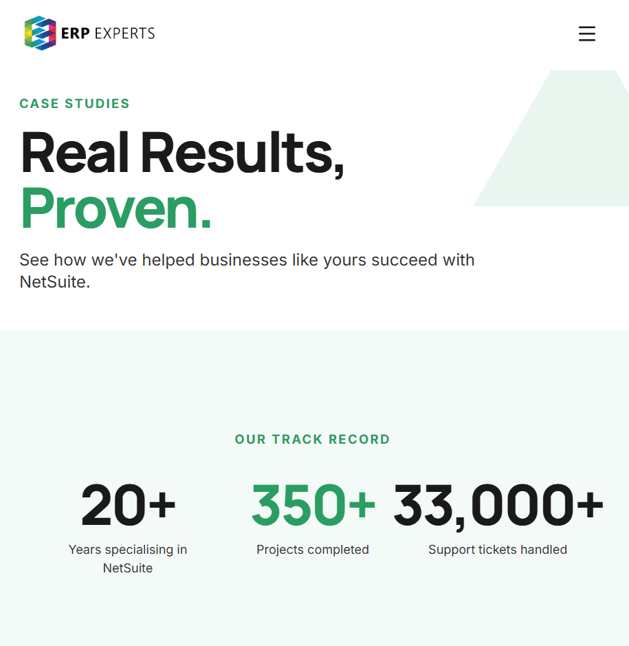 ERPExperts website, built by Coltura