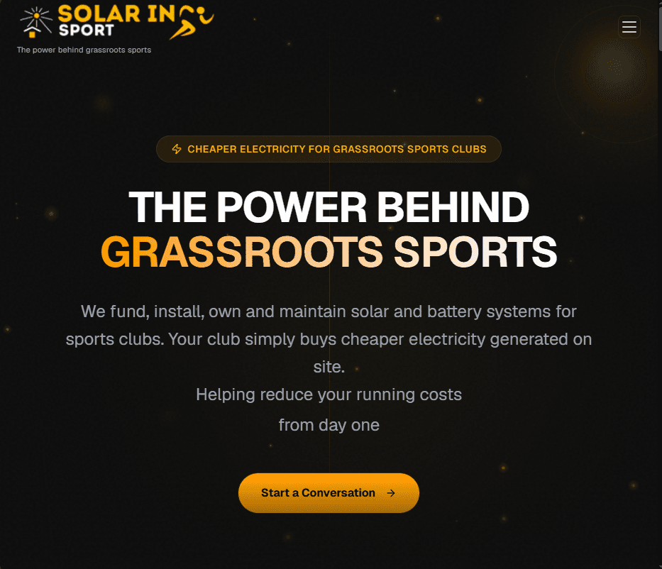 Solar in Sport website, built by Coltura