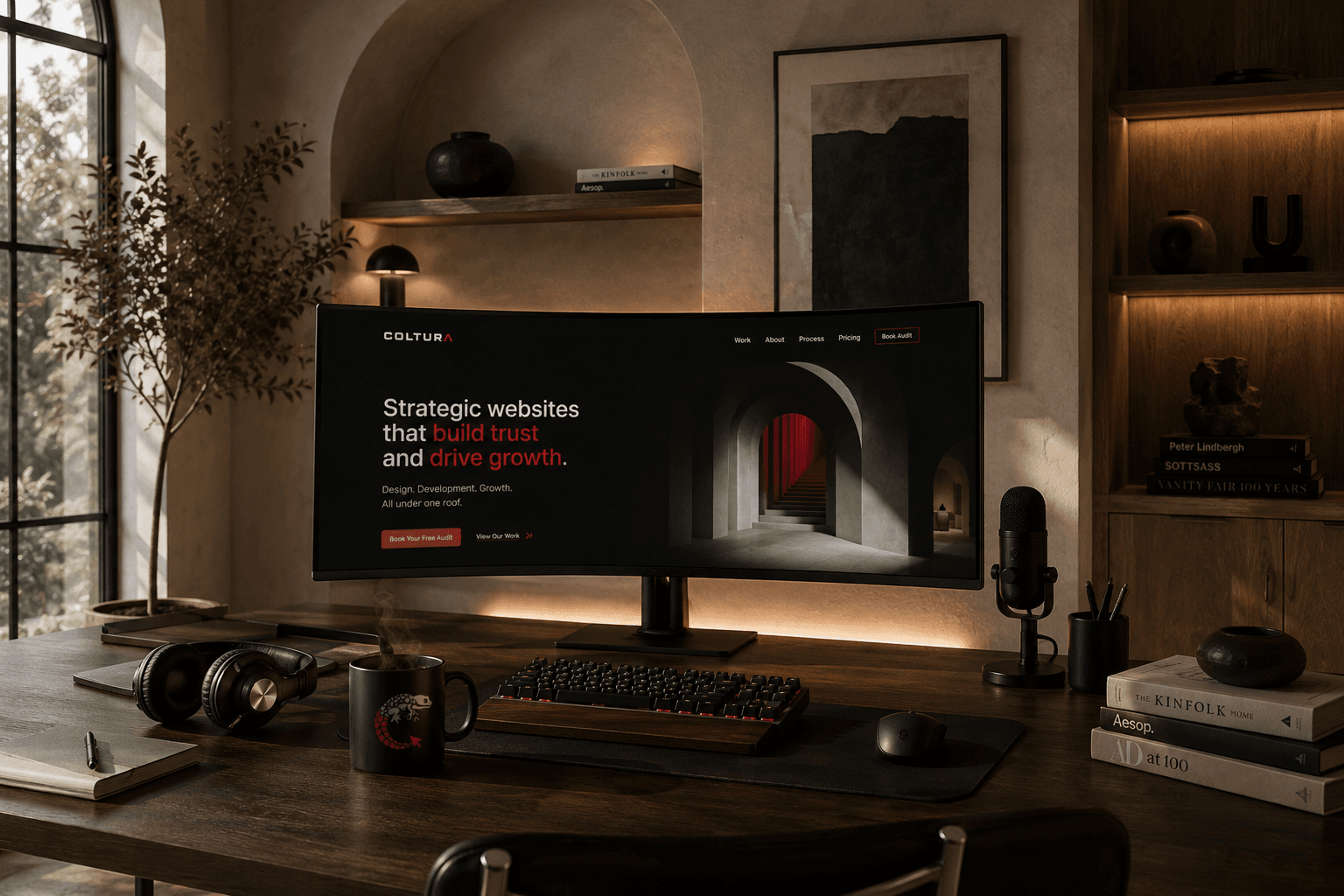 A Coltura-built website on a monitor in a studio